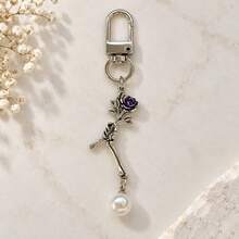 1pc/3pcs Women's Creative Oil-Drip Alloy Rose Pendant With Faux Pearl Charm Keychain, Gift For Friends And Couples, Personalized Bag Charm Wallet Accessory - Multicolor - View 3