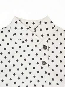 Women's Stand Collar Polka Dot Jacket, Asymmetric Button Long Sleeve Slim Fit Casual Outerwear - White - View 8