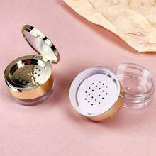 Makeup Organizer Portable Empty Loose Powder Container Refillable Cosmetic Mesh Sifter Box With Built In Mirror Lightweight Travel Compact Makeup Case For Purse Handbag Ideal Gift For Girls Women Initial Name Leaf 26 Letters Pattern - Gold - View 3