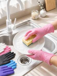 Haus Hana Powder-Free Disposable Nitrile Gloves – Durable Multipurpose Cleaning & Food-Handling Gloves, 4/100/300pcs - Multicolor - View 2