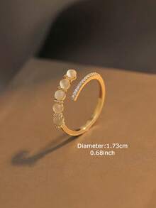 1pc Minimalist Cubic Zirconia Cat Eye Imitation Copper Alloy Open Ring, Suitable For Women's Casual And Party Wear - Silver - View 3