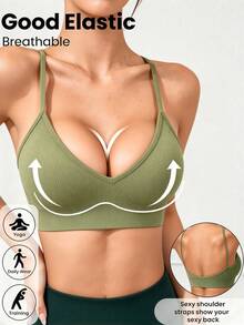 Women Seamless Striped Camisole Racerback Wireless Bras, Sexy & Comfortable Padded Underwear, All Day Comfort - Green - View 11