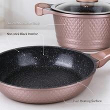 11PCS Rose Gold Diamond Embossed Die-Cast Aluminum Non-Stick Cookware Set With Glass Lids, Induction Compatible Kitchen Cooking Pots And Pans Gift Set - View 8