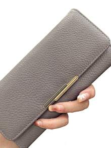 New Women's PU Soft Long Phone Wallet, Fashion Casual Large Capacity Multi-Function Handheld Multi-Layer Purse Card Holder Document Organizer, Convenient To Carry, Suitable As Holiday Gift - Grey - View 1