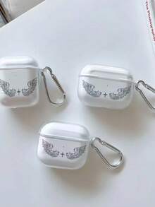 Casing Pelindung Earphone Gaya Gelap Garis Perak Sayap & Bintang, Tepi Hitam Minimalis Anti-Jatuh, Kompatibel dengan Semua Seri Casing Earphone Apple - Clear - View 5