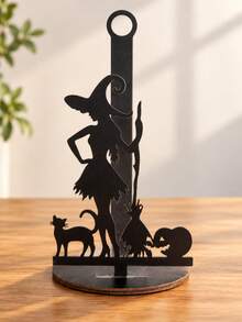 Vintage Witch Kitchen Countertop Paper Towel Holder, Sturdy Mini Metal Towel Rack, Halloween Decor, Paper Roll Holder Storage Rack, Home Bedroom Room Decoration, Office Desk, Car Interior Bathroom Kitchen Accessories Organizer - Black - View 12