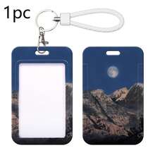 1pc ID Card Badge Holder Key Chain With Metal Keyring, Plastic Slide Open With ID Window For Women Men Girls Students, Cloud & Moon Pattern, Christmas - A - View 10