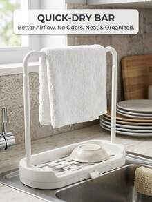 2pcs Kitchen Sink Storage Organizer Rack With Dish Cloth Hanging Bar And Water Tray, Black Sponge Holder For Countertop, Dish Cloth Drying Rack For Kitchen Organization, Plastic Dish Cloth Drying Rack With Drainage Tray, Double Layer Kitchen Sink Storage Rack And Sponge Holder, Countertop Organizer For Dish Cloth And Small Kitchen Storage, Also Suitable For Storage And Outdoor Garden Decoration - Multicolor - View 9