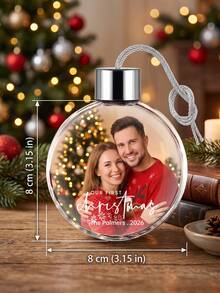 1pc Custom Photo And Text Christmas Ball Ornament, Personalized Our First Christmas Couple Round Bauble, Custom Keepsake Christmas Gift For Newlyweds - Multicolor - View 8