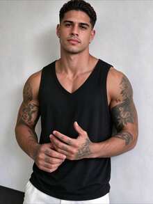 ZYNTH BALENO Men's Summer Casual V-Neck Sleeveless Vest, Suitable For Gym, Sports, Cycling, Running - Black - View 4