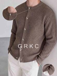 GRKC كارديجان رجالي بياقة طاقم وأزرار أمامية من الصوف المحبوك، أكمام طويلة وأكتاف منسدلة، ملابس علوية محبوكة كاجوال حضرية للطبقات، خريف/شتاء - كاكي - مشاهدة 2