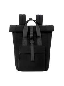 Men Casual Backpack Solid Black Roll Top Backpack Multi Pocket Laptop Bag For Daily Commute Outdoor Lightweight Nylon Buckle Closure Backpack - Multicolor - View 12