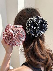1 Yard Chiffon Ruffled Hem With Small Floral Print And Lace Trim, 4.5cm Doll Clothes Trim, Headband Accessories - Pleated Floral - View 6