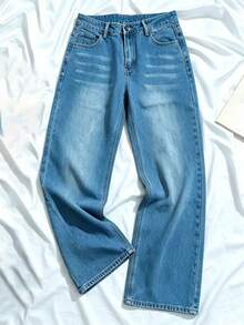 Teen Fashion Straight Leg Denim Jeans - Medium Wash - View 5