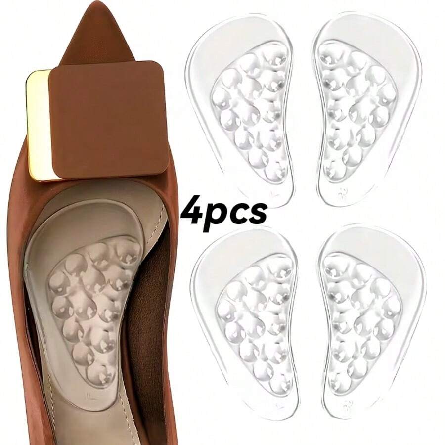 4pcs Arch Support Insoles, Thickened Gel Arch Pads, Self-Adhesive Arch Pads, Unisex, Transparent Footbed Insoles - Clear - View 1