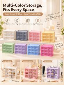 1pc 9-Grid Plastic Desktop Drawer Storage Box, Hair Accessories Organizer, Suitable For Girls Room Decor, Baby Girl Supplies,Drawer-Style Desktop Storage Box, 9-Grid Transparent Plastic Cabinet For Stationery, Jewelry And Small Items. - Multicolor - View 2