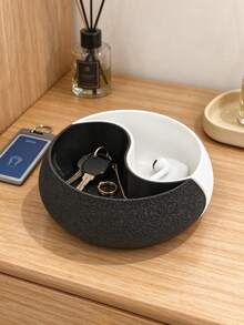 Creative 3D Printed Yin Yang Tai Chi Divided Storage Bowl, Unique Black And White Patchwork Design, Compartmentalized Storage For Keys, Jewelry, Earphones And Other Small Items, Artistic Home Desktop Decor Practical Storage Ornament - Multicolor - View 8