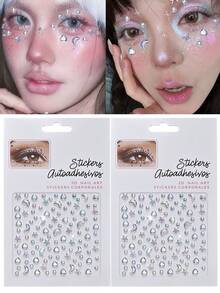 2 Sheets Self-Adhesive Face Gems Stickers, Moon Star Heart Crystal Diamond Eye Face Jewels Stickers 3D Shiny Body Rhinestone Decor For Festival, Rave, Party Cosplay - Multicolor - View 12