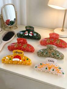 Customized Name Hair Clips, Personalized Christmas Style Hair Clips, Santa Claus And Snowman Patterns, Reindeer, Santa Claus And Christmas Tree Designs, Holiday Party Hair Accessories, Suitable For Party Dress-Up Or Role Play - Multicolor - View 2