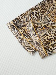 2pcs Satin Tie Dye Leopard Print Pajama Set, Sweet Cute Lapel Button Long Sleeve Top And Pants, Women's Sleepwear And Loungewear For Home Use - Brown - View 8