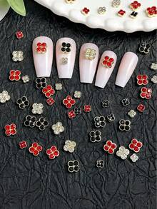 12Pcs Luxury Four-Leaf Clover Nail Art Charms, Alloy Rhinestone Super Shiny Lucky Clover Nail Decor, Wearable Nail Accessories - Multicolor - View 2