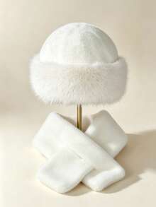 Winter Thickened Faux Fur Hat And Scarf 2-Piece Set For Women, Textured Ear-Flap Bucket Hat, Cross-Style Plush Neck Warmer Integrated Set - Multicolor - View 11