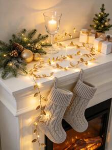 Gold Leaf LED String Lights, Fairy Gold Leaf Decorative Wedding Table Centerpiece Lights, Indoor Garland Decoration Lights (Battery Not Included), Wedding Backdrop Decoration, Christmas Tree Hanging Ornament, Christmas Party Decoration - Warm White Light - View 3