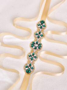 1pc Elegant Emerald Rhinestone Wedding Belt, Summer Waist Sash, Luxury Decorative Accessory For Wedding Guests Bridesmaids - Champagne - View 9