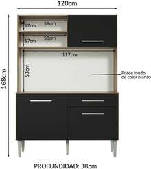 Armario de Cocina 120cm, Mueble de Almacenamiento para Cocina con Estantes Abiertos, Puertas y Cajones, Cocina Integral Completa Estilo Moderno Marrón y Negro - Marrón/Negro - Ver 3