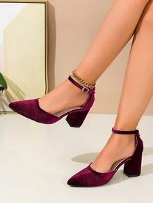 New French Style Burgundy Pointed Toe High Heels, Single Strap Hollow Low Vamp, Fashionable Choice, Versatile - Burgundy - View 5