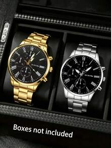 1/2pcs/Set Men's Business Alloy Steel Watch Band Watch, Ideal Father's Day Gift - Silver - View 7