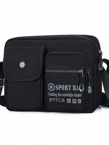 Men's Vintage Sports Style Horizontal Oxford Cloth Crossbody Bag, Multi-Pocket Snap Button & Zipper Design, Durable Shoulder Bag For Daily Commute, Casual, Personal Carry - Multicolor - View 2