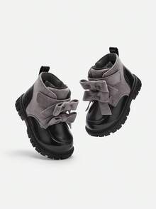 Balabala Baby Girls Fleece Lined Stable Walker Shoes Soft Warm Winter Infant Shoes - Gray and Black Tone - View 4