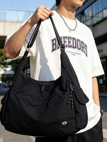 Navy Blue Nylon Large Capacity Tote Bag With Adjustable Shoulder Strap, Multiple Pockets, Lightweight, Commuter Casual One Shoulder Crossbody Large Bag - Multicolor - View 5