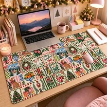 1pc Vintage Christmas Patchwork Desk Mat, Multi-Purpose Makeup Nail Art Table Pad, Large Non Slip Desktop Protector S/M/L/XL - View 13