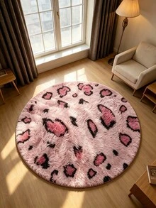 1pc, Sweet & Cool Heart Leopard Print Round Rug, Soft Pink Base With Heart Pattern Design, Gentle Yet Unique, Easily Brighten Home Space, Christmas Decor Rug, Fun Machine Washable Rug, Indoor/Outdoor Use, Holiday Gift Home Decor Rug, Multiple Sizes Available, Suitable For Bathroom, Kitchen, Bedroom, Hallway, Dining Room, Living Room, Indoor/Outdoor Entryway And Other Areas - Multicolor - View 2