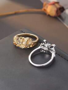 1pc Cute Beautiful Gold & Silver Dual-Color Butterfly Floral Ring, Vintage Hollow Butterfly Design, Suitable For Holiday & Daily Wear, Perfect Gift Choice - Butterfly - View 3