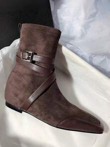 Square Toe Elastic Slim Boots New Autumn/Winter French Vintage Commute Elegant Fashion Versatile Soft Sole Boots - Brown - View 5