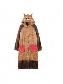 Women's Cute Cartoon Raccoon Hooded Flannel Bathrobe, Thick Soft Plush Loungewear, Non-Stretch Machine Washable Warm Home Robe, Suitable For Cold Winter Indoor, Bathroom And Christmas, Comfortable Breathable Absorbent Quick-Drying, Applicable For Home/Spa/Hotel/Leisure - Multicolor - View 19