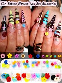 1 Box Y2K Colorful Button Nail Art Decorations, Mixed Button Star & Flower Cute Nail Accessories, Dopamine Nail Art Supplies, DIY Nail Art Suitable For Gel Nails, Press-On Nails, Home & Salon Use - Multicolor - View 9