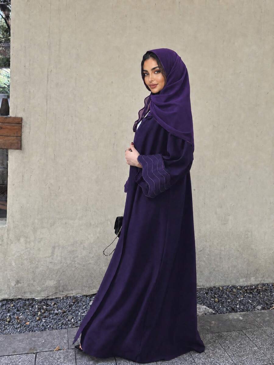 Women's Arabic Abaya Striped Embroidered Cardigan Jacket With Headscarf Spring Fall