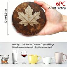 2D Flat Printed 6pcs/Set Coasters, Country Style Maple Leaf Autumn Warm Pattern, Printed, Non-Slip, Heat-Resistant Durable Beverage Mat, Holiday Party Tabletop Protection Mat, Home Decor - View 5