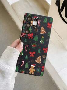 1pc Fashionable Creative Full-Screen Christmas Gingerbread Man Bow Candy Cane Pattern, Painted Pupil Black Matte TPU Material Anti-Drop Phone Case, Gift For Boyfriend/Girlfriend, Compatible With Apple, And Android Phones - Multicolor - View 1