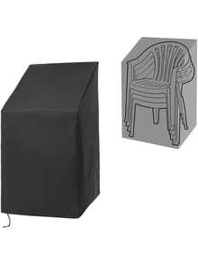 1pc 420D Stackable Patio Chair Covers For Outdoor Furniture, Heavy Duty Outdoor Chair Covers For Stacked Chairs, Protective Chair Cover With Bottom Drawstring, Secure Fit, Full Coverage, For Patio, Garden, Deck, Porch And Backyard Furniture, Black - Black - View 5