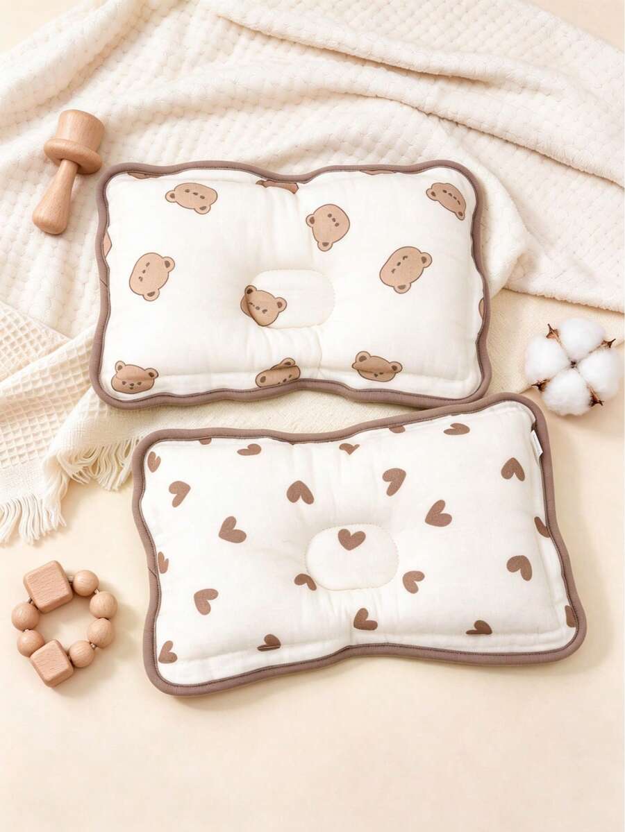 1 chiếc gối cổ nhỏ nhẹ in hình trái tim và đầu gấu viền bọc, mềm mại thoải mái chống mỏi cổ dùng cho mọi mùa - Nhiều màu - Xem 1