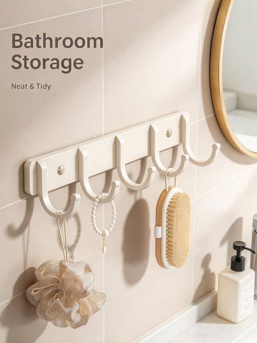White Curved Multi-Hook Wall Mount Rack, Wall Mounted Clothing Hanging Hooks For Coats Hats Bags Scarves, Space Saving Entryway Organizer, Heavy Duty Indoor Bedroom Hallway Mudroom Storage Accessory For Clothes, Wall Hooks For Entryway - Multicolor - View 1