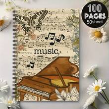 1PC 2D Flat Horizontal Line Notebook [Music Art] 1 Piano Theme Spiral Notebook Diary, 50 Sheets 100 Pages, Suitable For School And Office Supplies, Perfect Gift For Friends And Colleagues, Spiral Notebook Diary _ Art Cover Design _ Durable Cover Horizontal Line Notebook Record Book, Pen Not Included - One Book (50 Pages, 100 Pages) - View 8