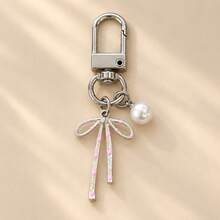 1pc/4pcs Women's Minimalist Spray Painted Polka Dot Bow Pendant, Faux Pearl Charm Keychain, INS Style Versatile Bag Charm, Wallet Accessory - Multicolor - View 3