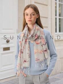 1pc Women's Gold Thread Animal Cartoon Kitten Cute Lively Sweet Versatile Fashion Polyester Scarf For All Seasons Daily Wear - Light Grey - View 4