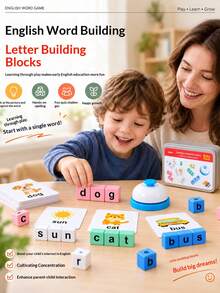 Fun English Word Battle Board Game! Quickly Rotate Letters On Picture Cards, Spell Words With Building Blocks, And Use The Buzzer To Add Competitive Fun. Exquisite Iron Box For Easy Storage And Portability. Helps Children Recognize English Letters And Practice Word Spelling, Suitable For Multi-Player Family Battle, A Great Early Education Intellectual Toy Gift. - Multicolor - View 2